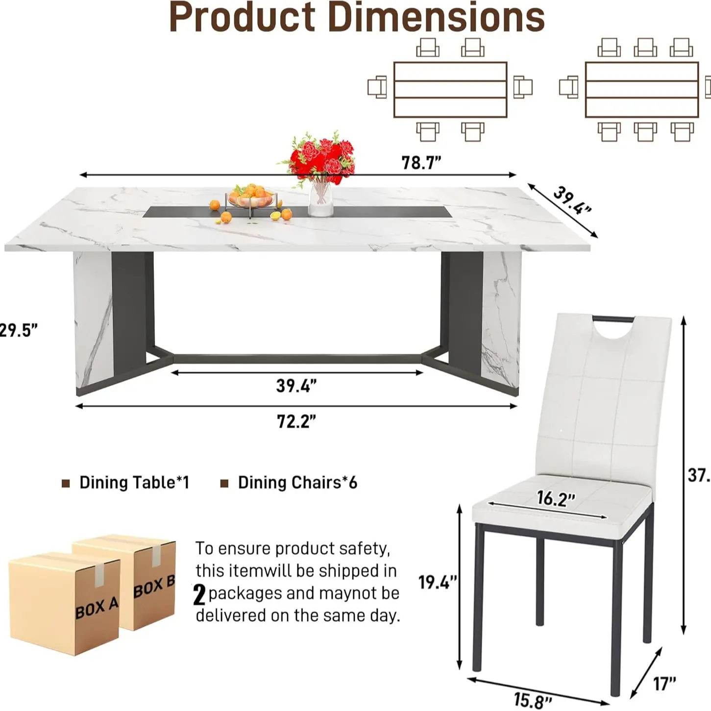 Marble White (78IN Table+6 Chairs)