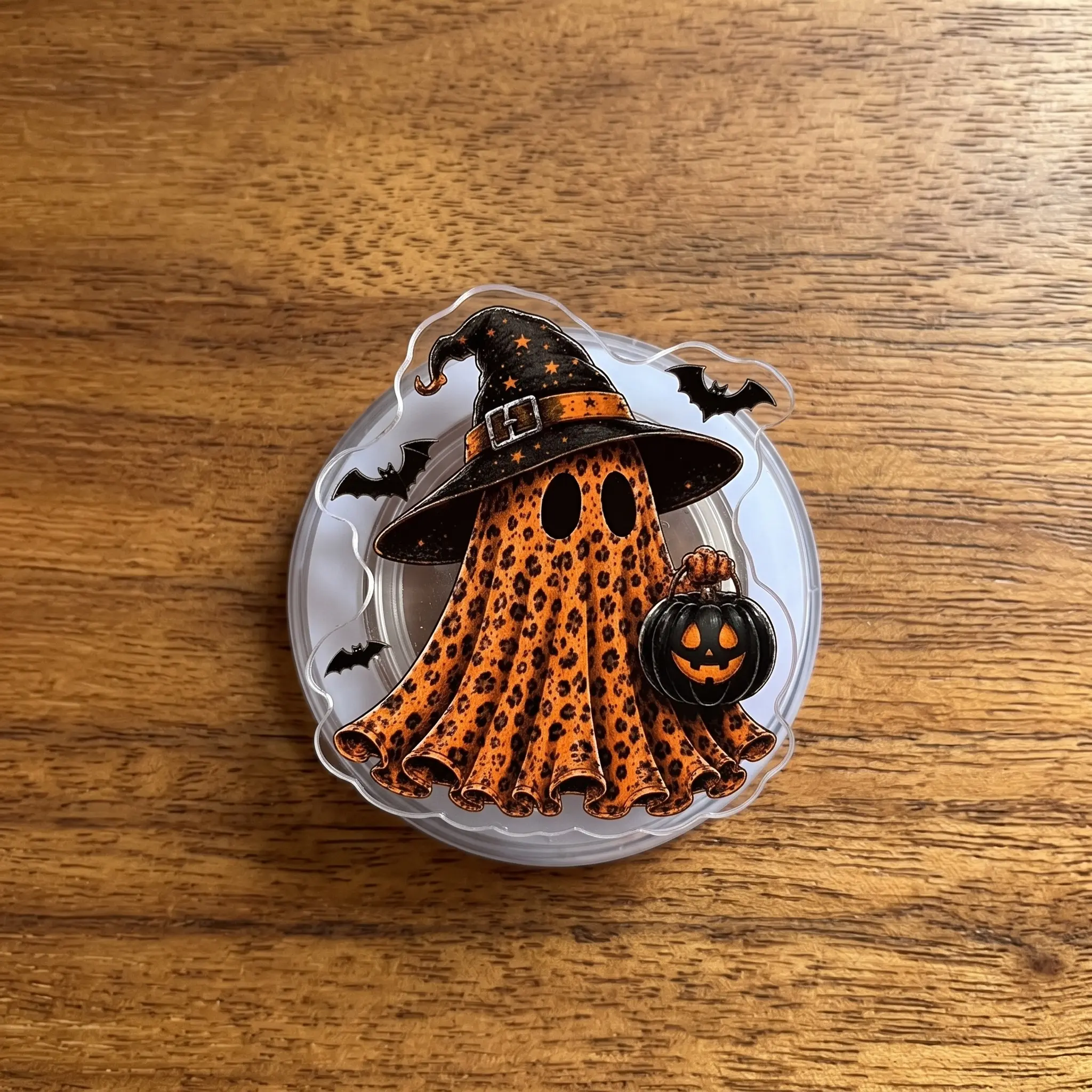 Leopard Ghost Witch Magnetic Phone Grip & Kindle Grip, Halloween Pumpkin Phone Holder Stand, Spooky Fall Accessory, Cute Ghost Gift