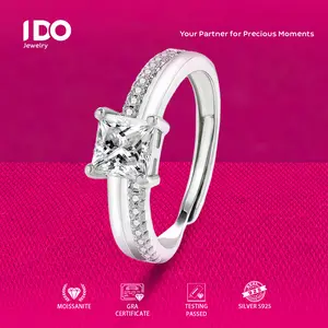 [Live Sale] R233 Platinum Moissanite 1Ct Princess Round Ring I DO Jewelry Women Accessories Elegant Beautiful Luxury Adjustable Beautiful and Luxurious No Fade No Rust with 1 Year Guarantee Passed Diamond Selector