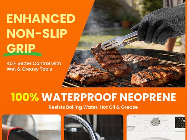 GEEKHOM 932°F Heat Resistant BBQ Grill Gloves: Oil Resistant Waterproof for Smoking Grilling Cooking Barbecue Deep Frying Turkey Rotisserie Handling Hot Greasy Meat Grilling Stocking Stuffers for Men GEEKHOM 932°F Heat Resistant BBQ Grill Gloves: Oil Resistant Waterproof for Smoking Grilling Cooking Barbecue Deep Frying Turkey Rotisserie Handling Hot Greasy Meat Grilling Stocking Stuffers for Men