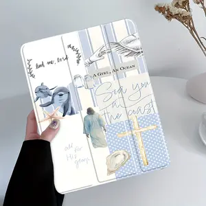 Ocean-themed Christian scripture design, with adjustable stand and pen slot, foldable anti-slip TPU protective case, suitable for Samsung, iPad mini, iPad Air, iPad Pro/iPad 10th generation, 11th generation, and other iPad series.