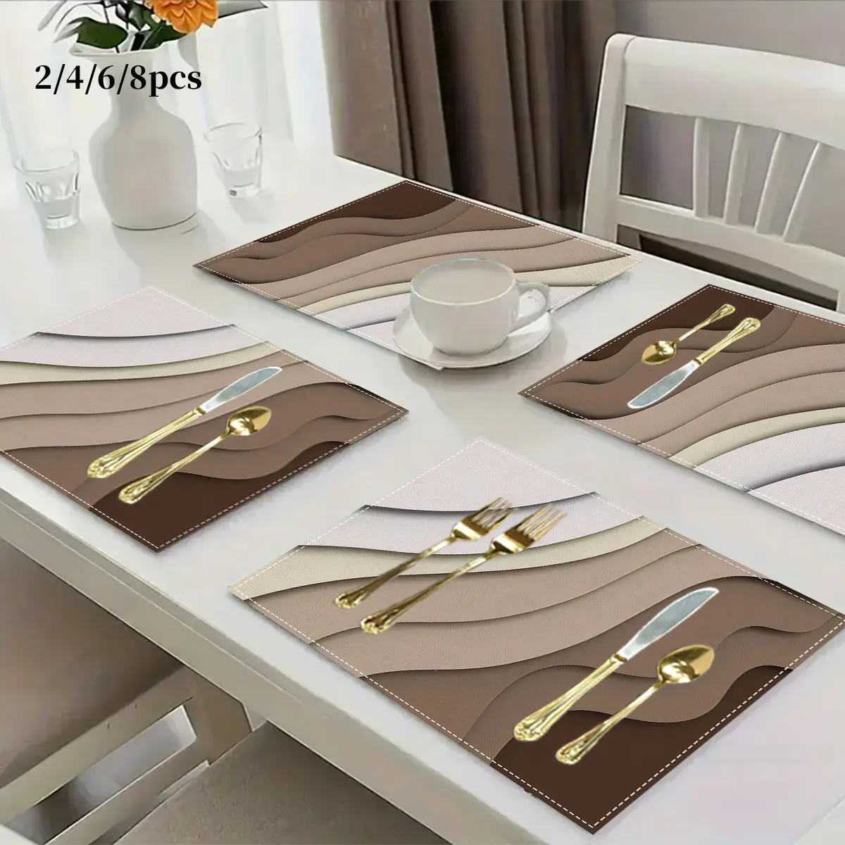 4/6pcs Modern Gray Gradient Geometric Table Flag & Placemats - Neutral Grey// Linen Table Decor Suitable for Weddings, Parties, Indoor/Outdoor Use - Machine Washable Rectangular Dining Table Protectors & Decorative Mats