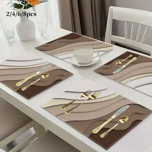 4/6pcs Modern Gray Gradient Geometric Table Flag & Placemats - Neutral Grey// Linen Table Decor Suitable for Weddings, Parties, Indoor/Outdoor Use - Machine Washable Rectangular Dining Table Protectors & Decorative Mats