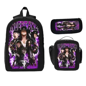 Undertaker 3-in-1 Backpack Set WWE Legend Themed Bold Design with Lunch Bag & Pencil Case for Wrestling Fans School Daily Use