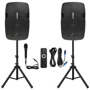EXOTON 10 inch Professional Dual Powered PA Speakers, 2-Way Active&Passive Loudspeakers, PA System Combo Set with Microphone/Tripods/Remote Control/Bluetooth/USB, Indoor&Outdoor
