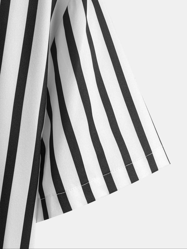 Men's Colorblock Striped Print Button Front Shirt & Shorts Set, Casual Short Sleeve Collared Top & Shorts, Men's Summer Clothes for Beach Vacation Men's Colorblock Striped Print Button Front Shirt & Shorts Set, Casual Short Sleeve Collared Top & Shorts, Men's Summer Clothes for Beach Vacation