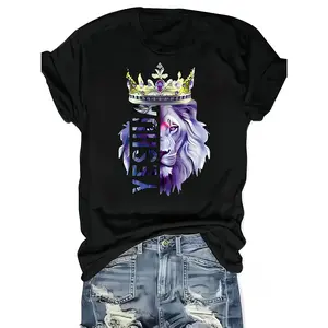 Vibrant Lion Pattern T-shirt - Women's Casual Crew Neck Short-sleeved Top, Soft Polyester, Loose Version, a Must for Spring and Summer Fashion