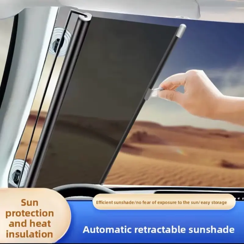 Retractable UV-Protective Front Windshield Sunshade, Reflective Coating Windscreen Shade Cover, Foldable Car Exterior Accessory