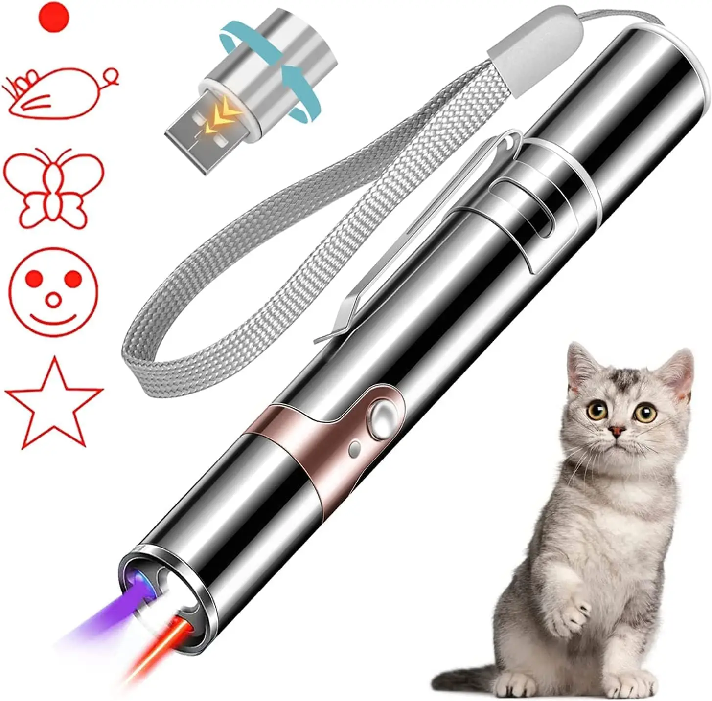 Laser Pointer, Red LED Light Pointer Cat Toys for Indoor Cats Dogs, Long Range 3 Modes Lazer Projection Playpen,USB Recharge