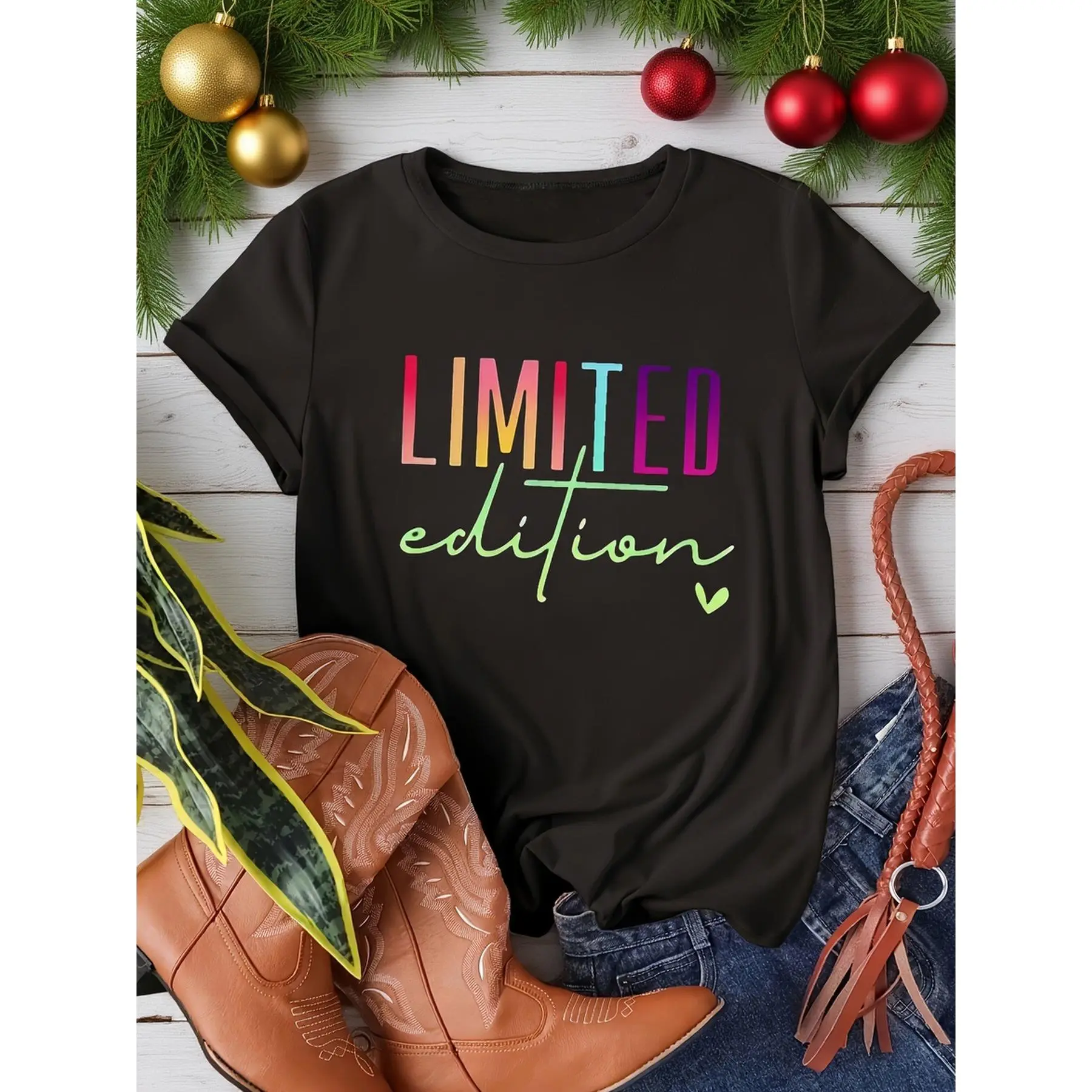 Women's Limited Edition Short Sleeve T-Shirt - Graphic Pattern, Round Neck, Comfortable Slightly Loose Fit - Ideal for Casual Vacation, Sporty Wear, Shortsleeve, Tshirt