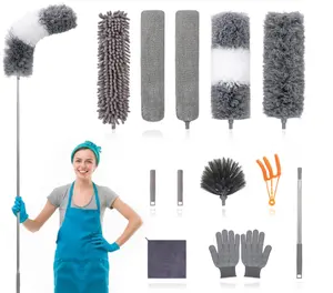 12-Pc Microfiber Duster Set – 30–100" Extendable Pole, Washable, Bendable for Fans & High Ceilings