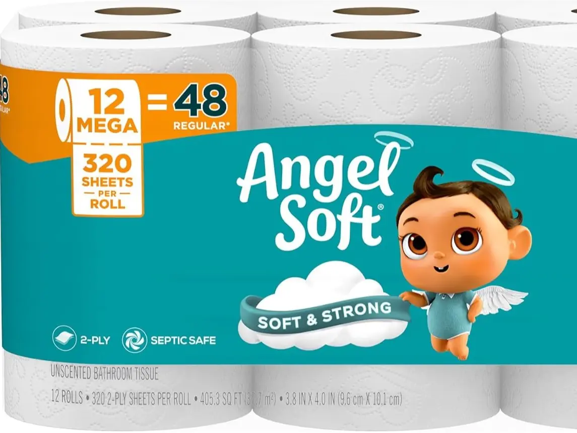 Soft Toilet Paper, 12 Mega Rolls = 48 Regular Rolls, Soft and Strong Toilet Tissue