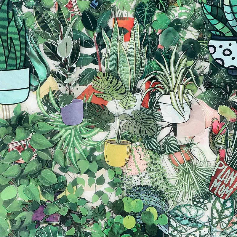 Clear Transparent Plant Pattern Sticker, Self Adhesive Decorative Stickers, Decoration Sticker, DIY Decals for Water Bottle, Laptop, Cellphone, Smartphone, Phone Case, Scrapbooking, Journal Making, Protective, Durable Accessories