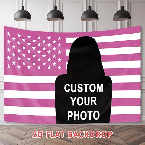 Custom Printed American Flag Tapestry - 1-Piece Durable Polyester Wall Hanging, Pink Star Pattern, Red White Blue Background, Custom Photo/Name Text, Easy-Install Home Decor Banner for Family, Adult, Wedding/Birthday Backdrop