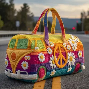 Hippie Style Weekender Bag 18x9x9 Inch - Trendy Boho Quilted Travel Bag, Lightweight & Super Comfortable for Men & Women