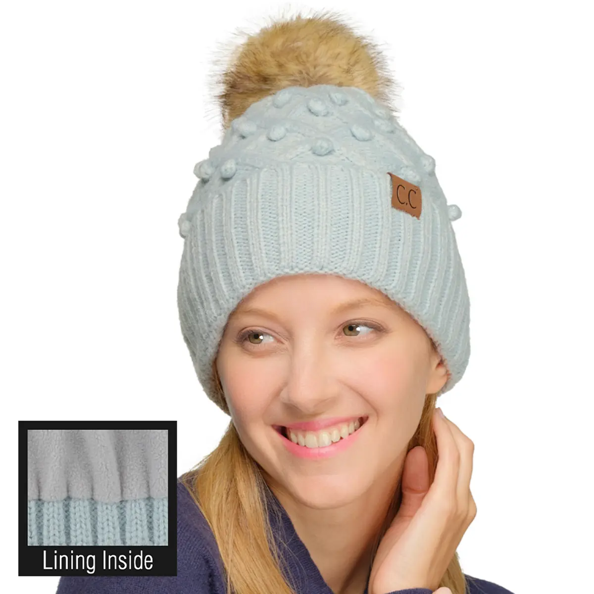 C.C Premium Chunky Knit Bobble Beanie Hat with Plush Oversized Pom for Women – Ultimate Cold-Weather Comfort and Fashion Statement hat