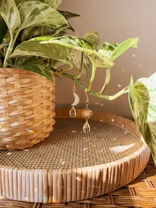 Plant Vine Charm - Sun, Moon + Hanging Suncatcher - Accessories for Vines & Trailing Houseplants - Indoor Garden Art - Hangable Sun Catcher Crystal - Celestial Home Decor