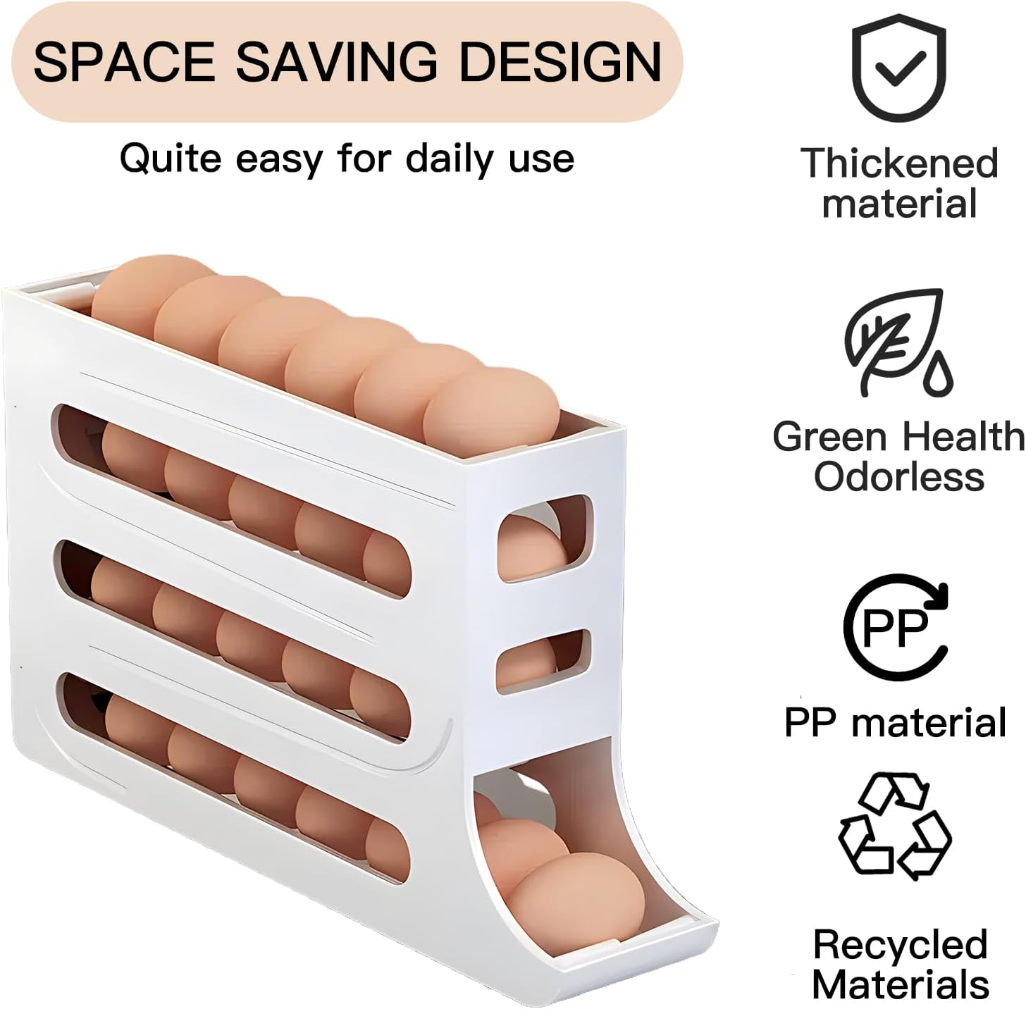 Egg Dispenser Automatic Rolling Egg Tray Organizer - Holds 28 Eggs, Space Saving Refrigerator Egg Roller for Dining Table, Kitchen & Cabinets