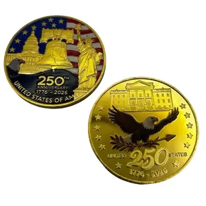 United States 250th Anniversary Celebration Commemorative Collectible Challenge Coin Gold Plated Double Sided with Bald Eagle & Lady Liberty Design