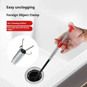 Manual Toilet Plunger Tool, Four Claw Hook Drain Cleaner, Hair Removal for Clogged Pipes, Bathroom Cleaning Accessory
