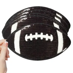 Sequin Rugby Shape Iron On Sew On Football Game Embroidered Big Patch Diy for Jackets Backpacks Jeans Clothing Badge Applique Emblem Sign Sport Decal
