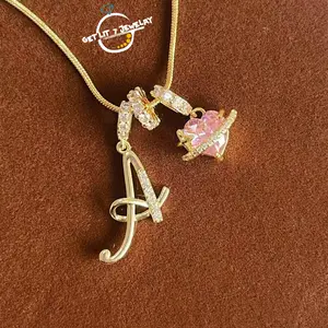 New Style Fashionable Golden Three-Layer A-Z Letter Zircon Pendant Necklace | Personalized Pink Heart Zircon | Party Jewelry | Fashion Accessories | Suitable for Women | Festival Gift | Anniversary Gift |