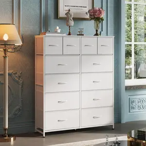 Tall Dresser for Bedroom with 12 Drawers, Fabric Chest of Drawers with Wood Top, Storage Dresser Organizer with Steel Frame for Closet, Bedroom, Apartment