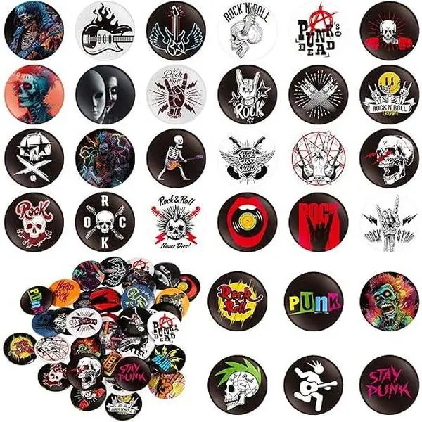BY-BR71 SP 30 Pack Band Pins Buttons 1 Inches Retro Punk Button Pin Slogans Sayings Pinback Buttons for Backpacks Bags Hat Jeans