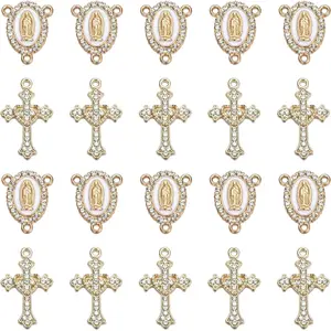 20 Piece Set Rhinestone Cross Connectors and Pendants for Jewelry Making (Gold)