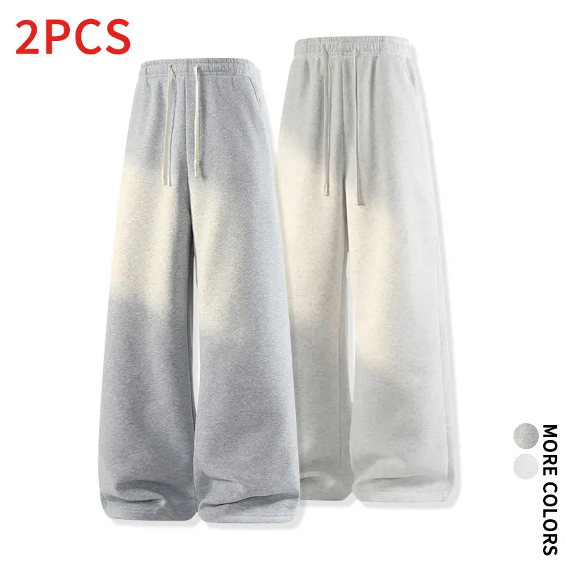 2Pcs Classic Unisex Straight Leg Sweatpants Simple 2Pcs Classic Unisex Straight Leg Sweatpants Simple Solid Color Pants for Street Fashion Home Relax Daily WearSolid Color Pants for Street Fashion Home Relax Daily Wear