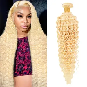 Blonde Bundle Human Hair 613 Deep Wave Curly Human Hair Bundle 12A Brazilian Unprocessed Virgin Hair 1 Bundle 16 Inch Blonde Deep Wave Bundle
