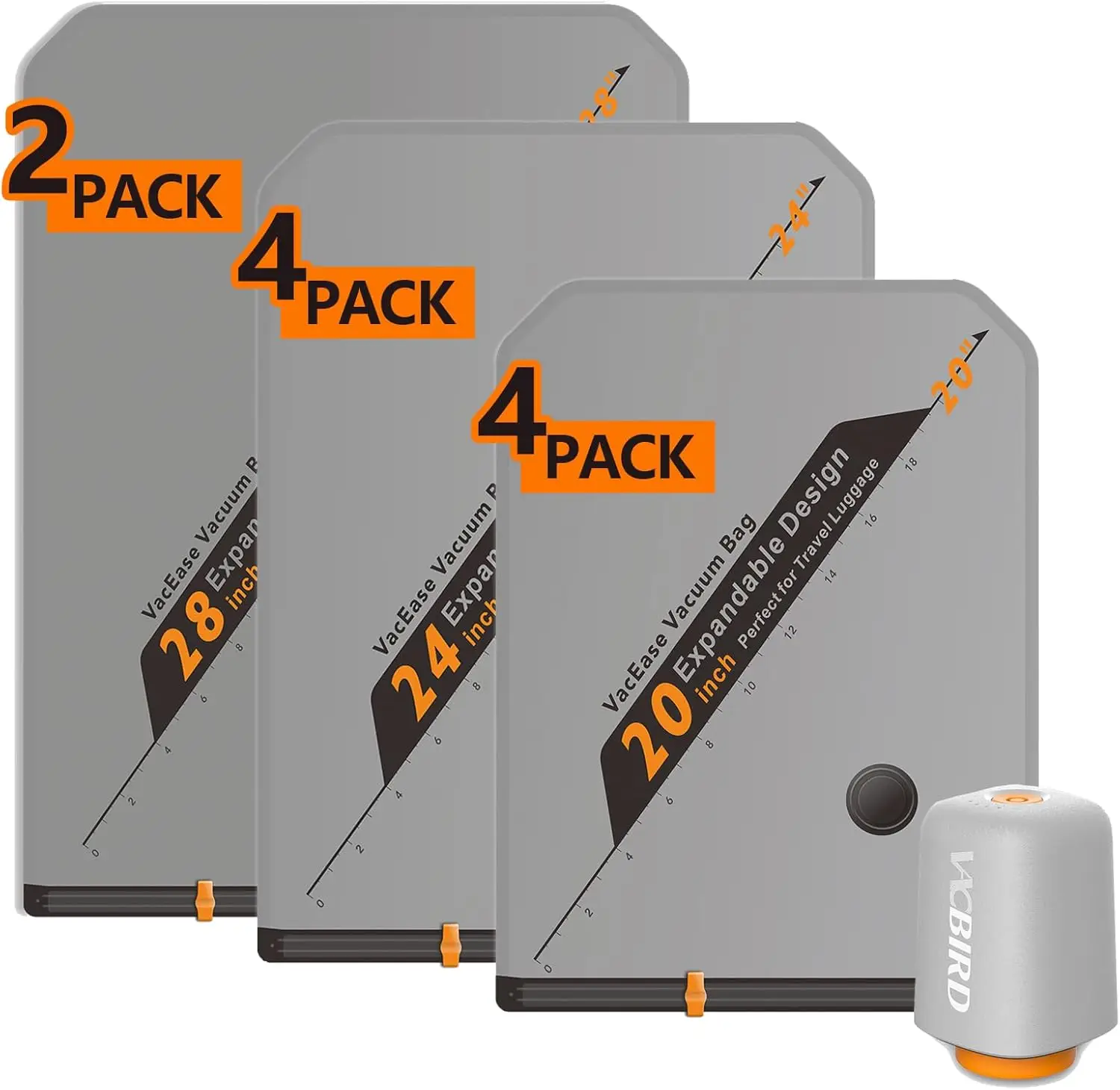 VACBIRD New Vacuum Packing Pump Storage Bags 5Kpa Compression Hands-Free Cordless Rechargeable Lightweight Portable Transparent Travel Large Sealer Ba