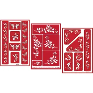 3 Armour Etch Over N Over Reusable Glass Etching Stencils Set | Butterfly, Fleur De Lis, Rose