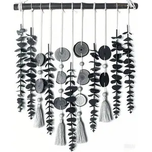 Rustic Wall Hanging Greenery with Wooden Stick, Fake Eucalyptus Leaves for Home Decor, 16.5 Inch Artificial Plants for Bedroom Kitchen Dining Room, Boho Farmhouse Stems for Indoor Decoration
