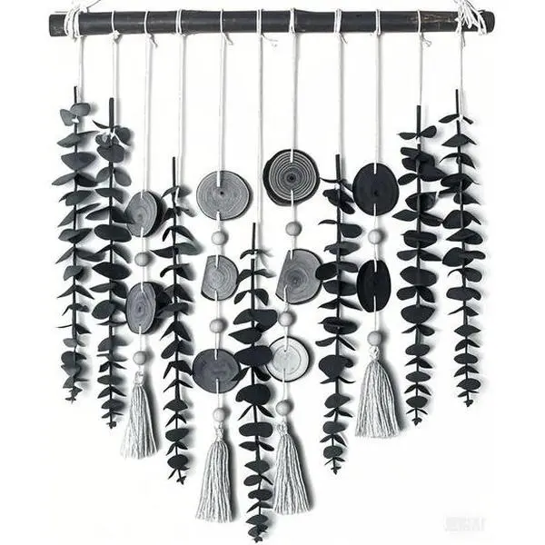 Rustic Wall Hanging Greenery with Wooden Stick, Fake Eucalyptus Leaves for Home Decor, 16.5 Inch Artificial Plants for Bedroom Kitchen Dining Room, Boho Farmhouse Stems for Indoor Decoration