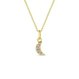 14k Gold Tiny CZ Encrusted Moon Baby / Toddler / Kids Pendant/Necklace 14k Gold Tiny CZ Encrusted Moon Baby / Toddler / Kids Pendant/Necklace