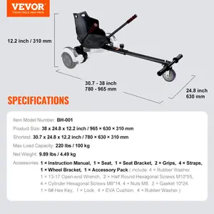 VEVOR Hoverboard Seat Attachment(Not included hoverboards), Compatible with All 6.5 8 8.5 10 Hoverboards, Grips Control, Adjustable Frame Length and 220 LBS Load Capacity, Hover Board Go Karts Accessory, for Kids Adults.