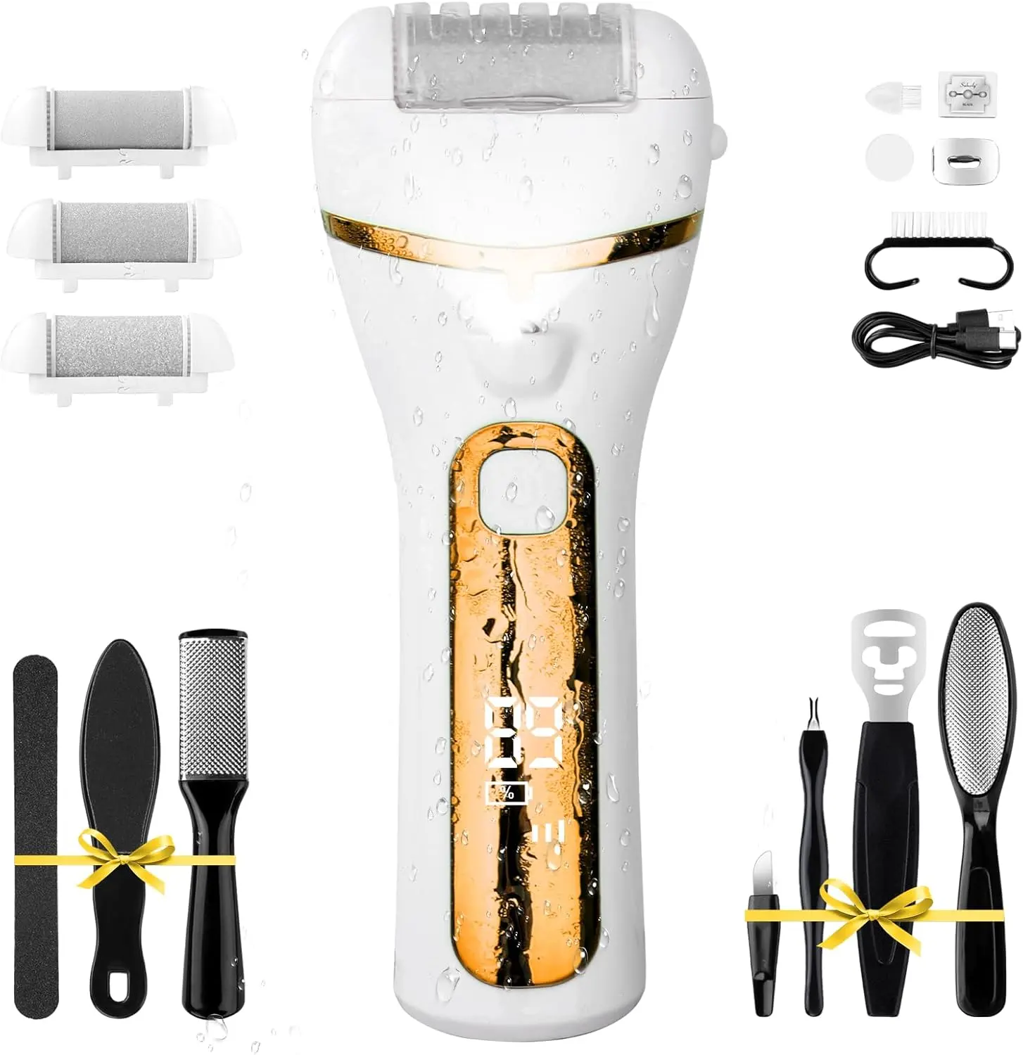 Electric Foot File Pedicure Kit - Rechargeable Callus Remover with 3 Grinding Rollers & Full Foot Care Tools for Salon-Quality Smooth Feet