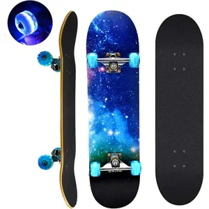 Skateboards with Colorful Flashing Wheels for Beginners,Kids,Teens,Adults, Complete Standard Skate Boards 7 Layer Maple Deck Concave Skateboard