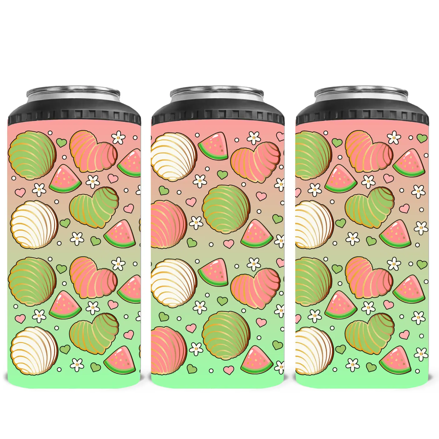 Watermelon Conchas 4in1 Can & Bottle Cooler/ 16oz Tumbler. Built-In Bottle Opener. Comes With Clear Lid and Straw.
