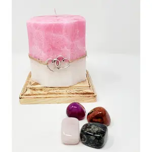 Valentines Day Candle with hidden crystals, Money and Abundance Candle