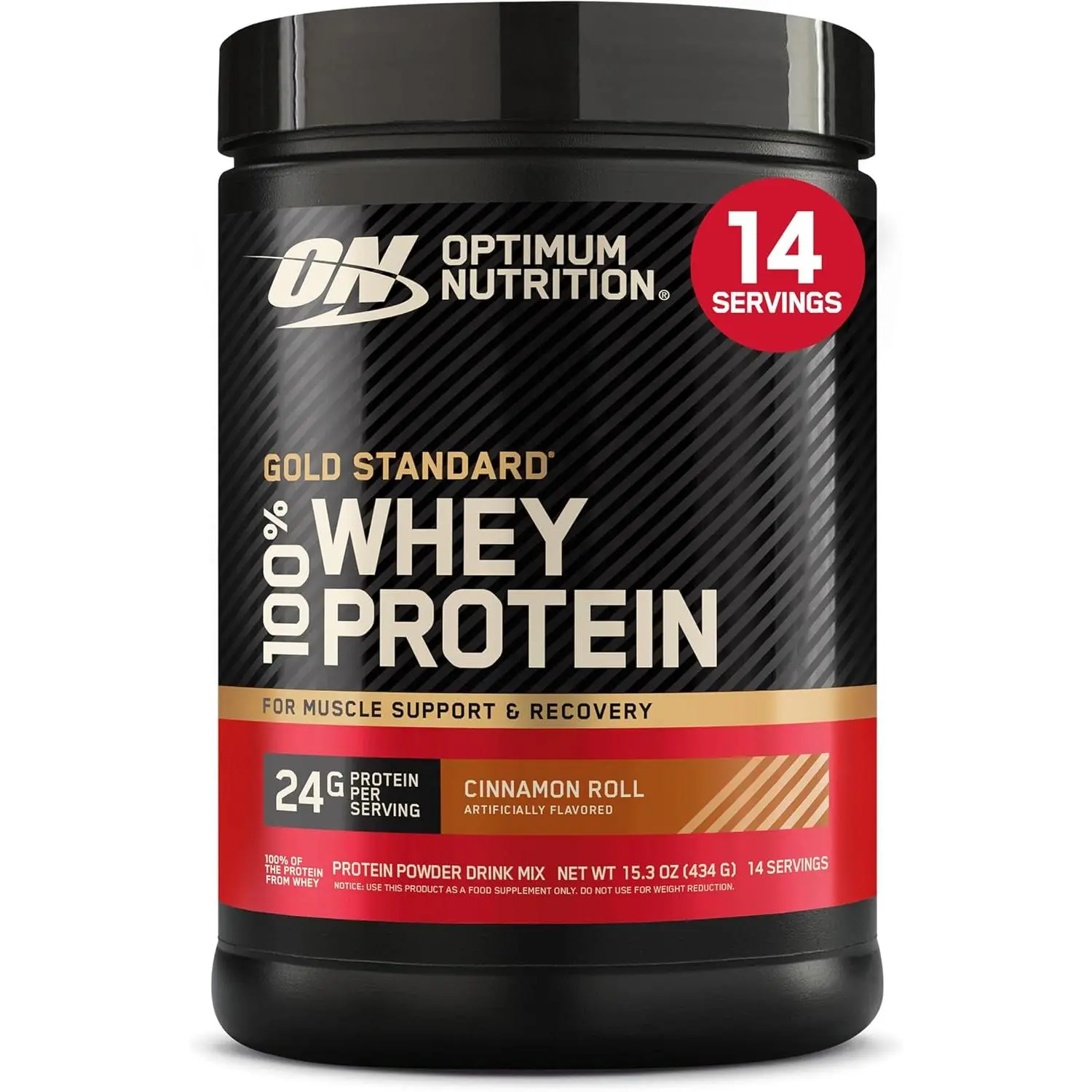 Optimum Nutrition Gold Standard 100% Whey Protein Powder, Cinnamon Roll, 1 Pound (Pack of 1) | 24g 100% Whey Protein Per Serving, with BCAAs, Gluten Free, Banned Substance Tested, Easy Mixing, Muscle Support & Recovery