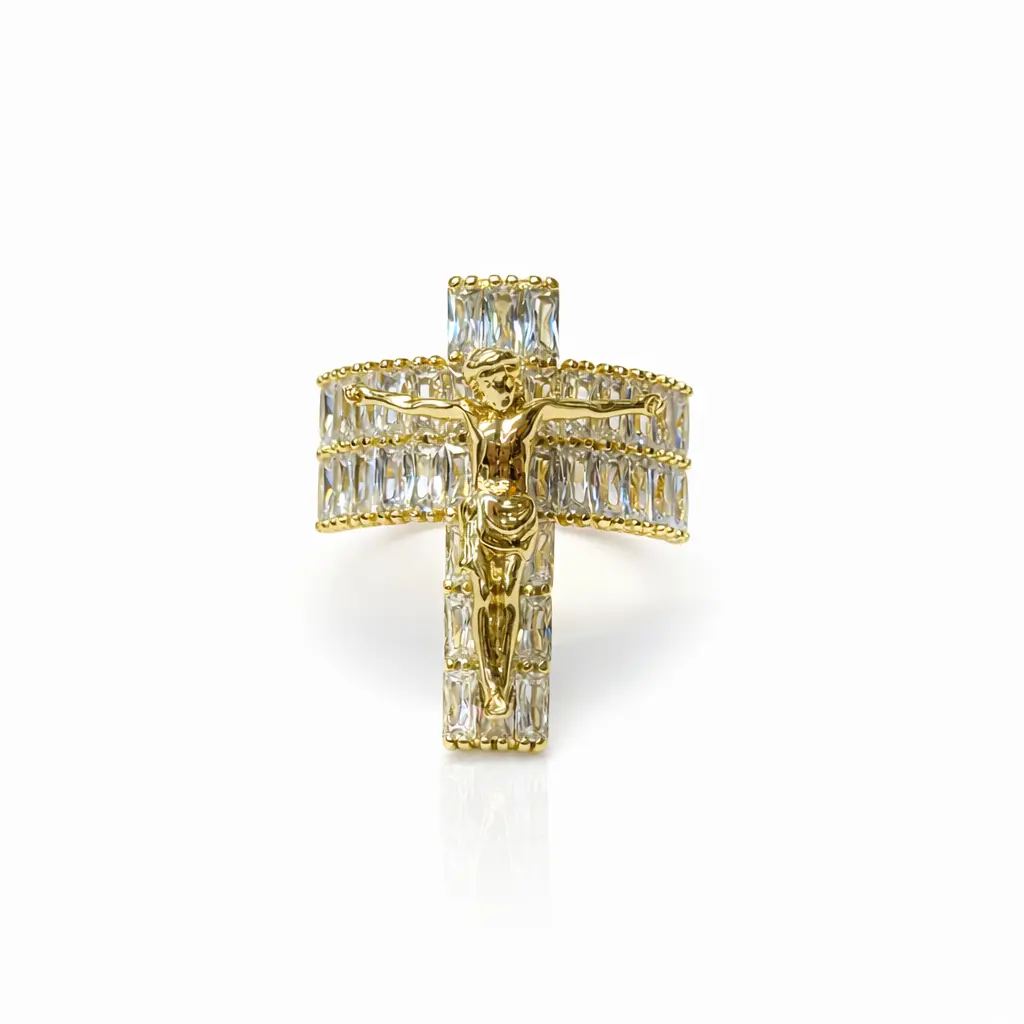 DIDIRAY 14k Gold Plated Chunky Crucifix Ring with Zircon Stone , Ring , Hypoallergenic , Durable Metal Plating