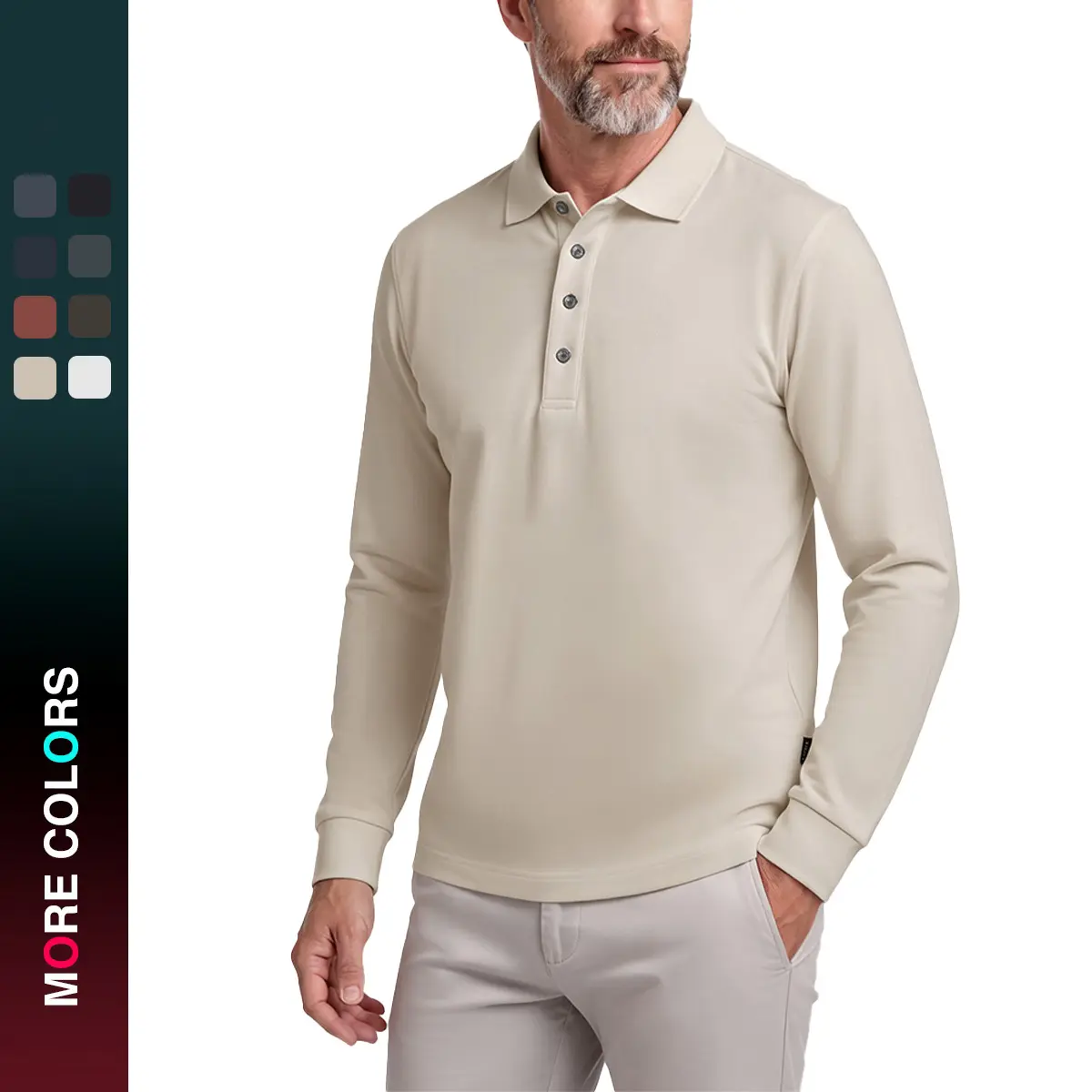 MAELREG Mens Solid Stretch Cotton Pique Long Sleeve Polo Shirts Performance Comfy 4-Button Collared Shirts  Menswear