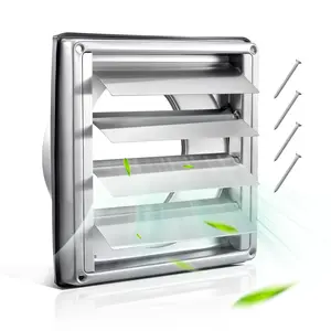 VEVOR 4 inch Wall Vent Cover, Louvered Square AC Vent Gable Cover, Premium Stainless Steel & with Noise Reducing Rubber Gasket, for House,Bathroom,Garage,Kitchen,Basement (1 Pack, Silver)