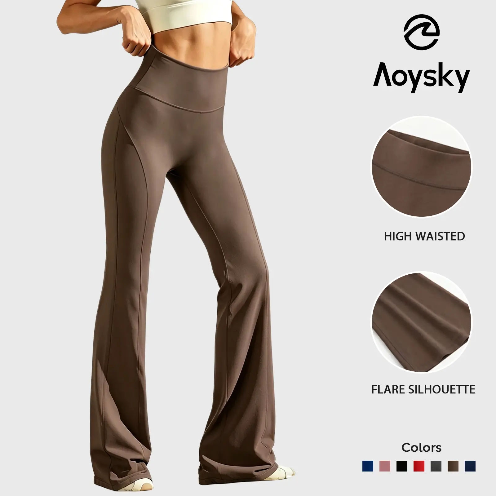Aoysky Women's High-Waisted No Front Seam Flare Leggings - Extreme Shaping, Flowy Stretchy, High-Elastic, Stretchy Fabric, Tall Full-Length Wide Leg Bootcut Bell Bottom Casual Yoga Pants with Pocket, Extreme Shaping Leggings, Flowy Stretchy Leggings