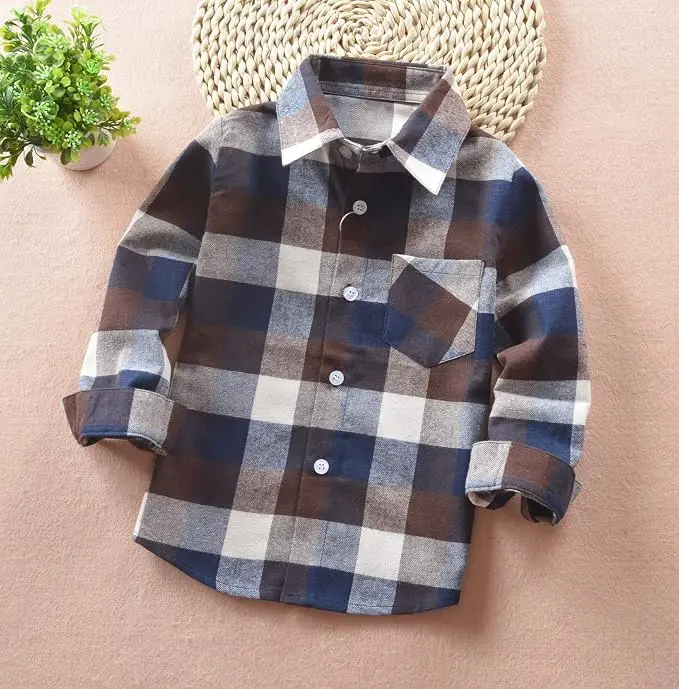 Kids Little Boys Girls Baby Long Sleeve Button Down Red Plaid Flannel Shirt Plaid Girl Boy NB-6T