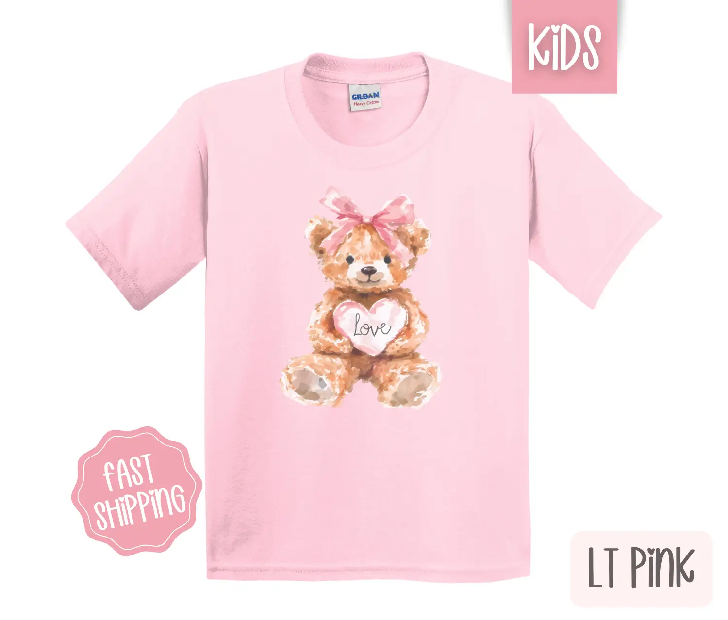 Love Teddy Bear Kids Shirt - Valentine's Day Children's Tshirt - Cute Youth Tee Gildan