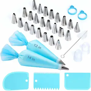 Piping Bags and Tips Set, Reusable Cake Decorating Kit with 24 Stainless Steel Icing Tips,2 Reusable Silicone Piping Bags,2 Couplers,3 Scrapers, Bag Ties & Brush for Baking, Cookie Icing and Cupcakes Byfryna