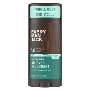 Every Man Jack All Over Deodorant - 24 Hour Whole Body Odor Protection - Aluminum Free - Coastal Surf Scent 2.6 oz (1 Pack)